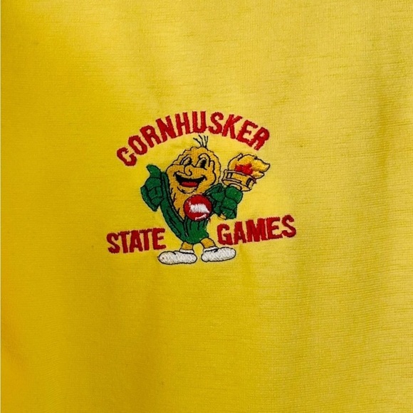 Vintage CornHusker State Games shirt, M-L, short-sleeve yellow collar Retro Coo - Picture 2 of 7
